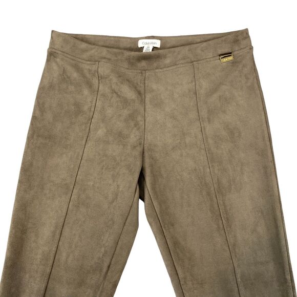 Calvin Klein Faux Suede Pants Womens Large Brown Elastic Waist Career Front Seam - Picture 5 of 13